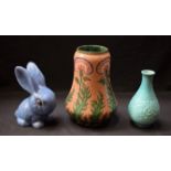 A large Mehlen Art Pottery vase; a Sylvac blue Rabbit;