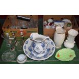 Ceramics and Glass - a dressing table set, a Crown Devon leaf dish, cut glass vases,