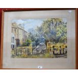 Janet Minty Albion Place signed, watercolour, label to verso, 48cm x 33.