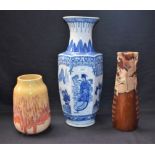 An Oriental blue and white vase; a German lava vase;