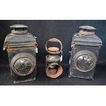 Railway Interest - a BR (M) land signalling lamp; a pair of Adlake non sweating lamps,