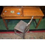 A 20th century oak twin school desk,