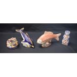 A Royal Crown Derby paperweight, Chipmunk, silver stopper; another, similar, Dolphin,
