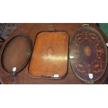 A 19th century rounded rectangular mahogany and marquetry serving tray,