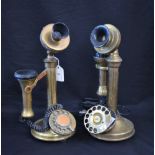 A pair of Edwardian style brass candlestick telephones