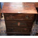 A 20th century painted pine chest of three long drawers, of small proportions,