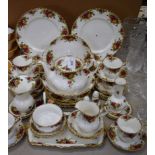 A Royal Albert Old Country Roses tea and dinner set, including teapot, sugar bowl, milk jug, cups,