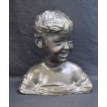 Fonadello, after, a bronze portrait bust, as a laughing child, cast signature, 30.