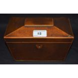 A George IV mahogany sarcophagus tea caddy, outlined throughout with boxwood stringing,