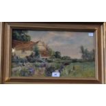 Arthur Lloyd Country Cottage, with figure feeding chickens signed,
