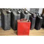 A set of three military jerry cans, olive drab; others,