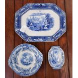 Ceramics - a mid 19th century blue and white meat platter,