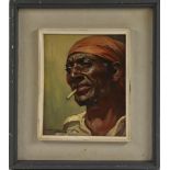 European School African Man Smoking indistinctly signed, attributed to Karol Kossak to verso,