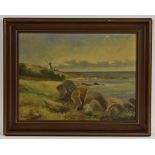 Continental School (mid 20th century) Coastal Windmill indistinctly signed, oil on canvas,