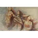 Joe Simpson (Contemporary) Three Sisters oil wash on canvas,