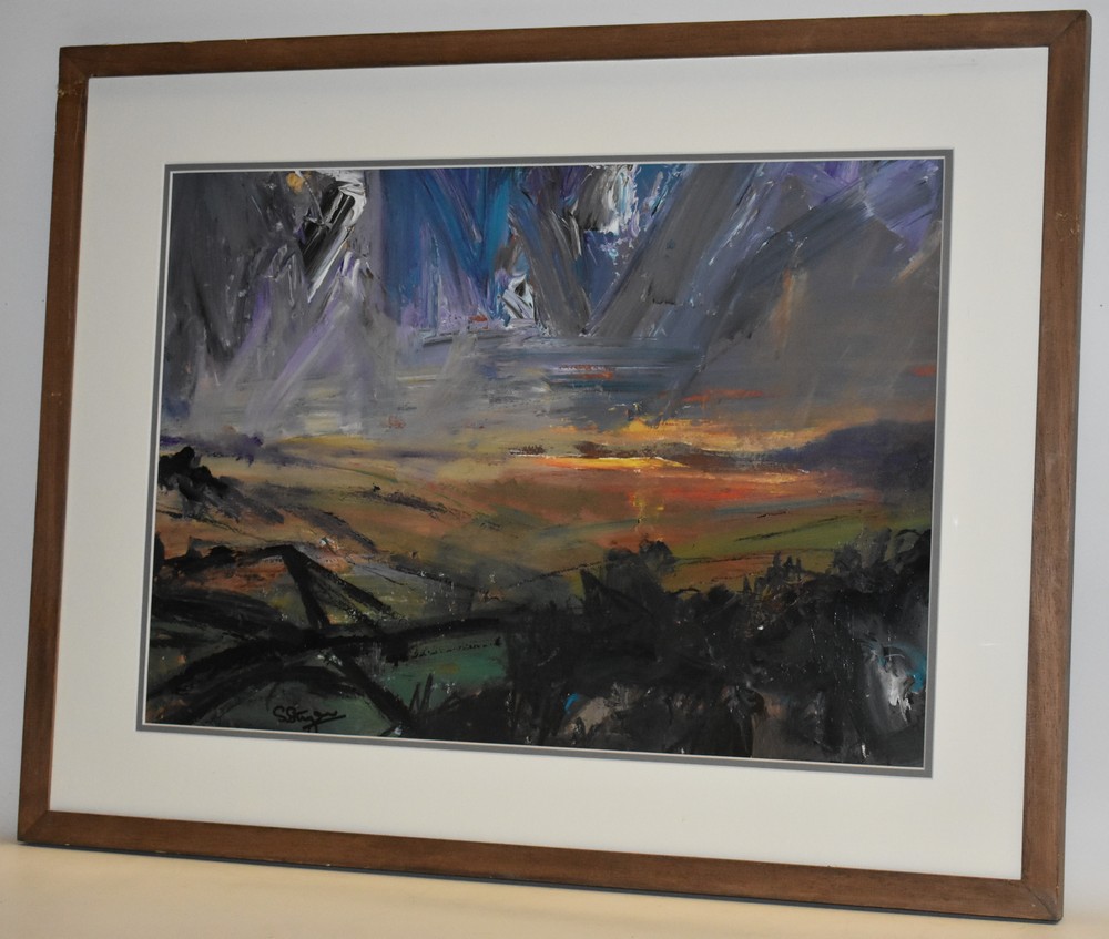 Stephen Stringer Sunset panorama, signed, mixed media,