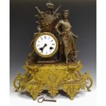 A 19th century figural mantel clock, spelter Guillaume Tell surmount enamel dial Roman numerals.