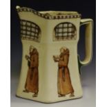 A Royal Doulton series ware heptagonal ale jug printed and painted with monks below windows and a