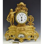 A 19th century figural gilt metal mantel clock with Dandy in the 18th century manner,