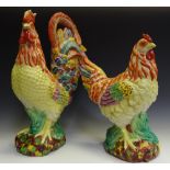 A continental majolica type cockerel and his hen