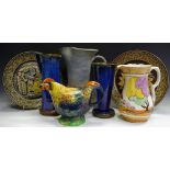 Decorative ceramics - a Clarice Cliff style ewer; Bourne Denby electric blue vase; another ewer;