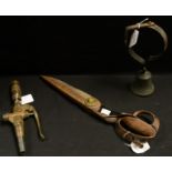 A pair of late 19th century steel tailor's shears; a brass Kismet gas jet;