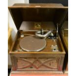 A HMV 104 oak cased table top gramophone,