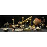 Metalware - a brass Invincible 1956 beer pump; a Spence Lens Co microscope;