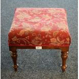 A George IV mahogany footstool, red upholstery, 36cm wide, 38cm deep,