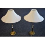 A pair of brass fluted column table lamps,