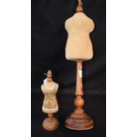 A 20th century mahogany mounted miniature tailor's dummy, 67cm high; another similar,