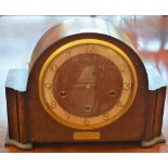 A mid-20th century oak cased mantel clock, Smiths movement,