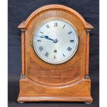 A late 19th century mahogany mantel clock, Astral, Coventry, silvered dial,