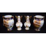 Ceramics - a pair of Noritake urnular two handled vases, Riverside Village,