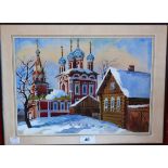 Olga Naletova Russian Winter Scene signed, dated '90 to mount, watercolour and gonache, 23.