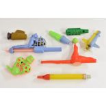 Penny Whistles - plastic, Cat looking in Canary cage, aeroplane, footballs, yellow whistle,