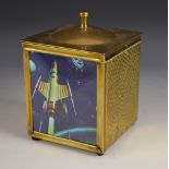 A rare and unusual brass Space tea caddy