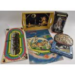 Tray with Space Scene, 50's; pencil case showing Astronaut in Space, and inside Apollo,