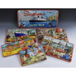 Six Paintbox, watercolour tins, made in England, all with beautiful illustrations,