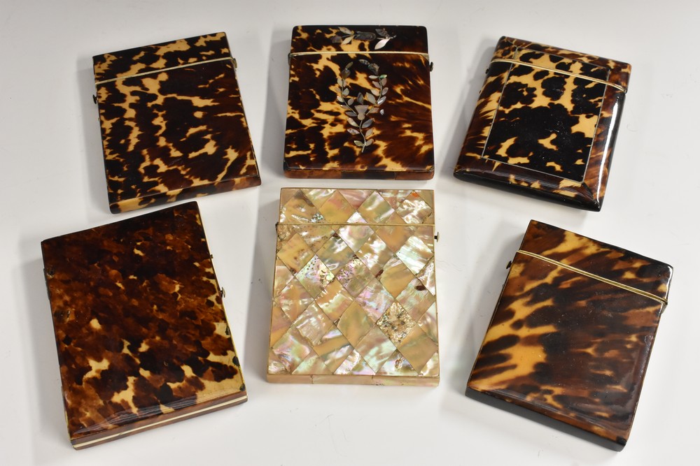 A collection of 19th century rectangular visiting card cases, including tortoiseshell,