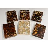 A collection of 19th century rectangular visiting card cases, including tortoiseshell,