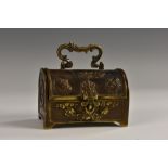 A Continental bronze domed rectangular casket, cast in relief with crowns,