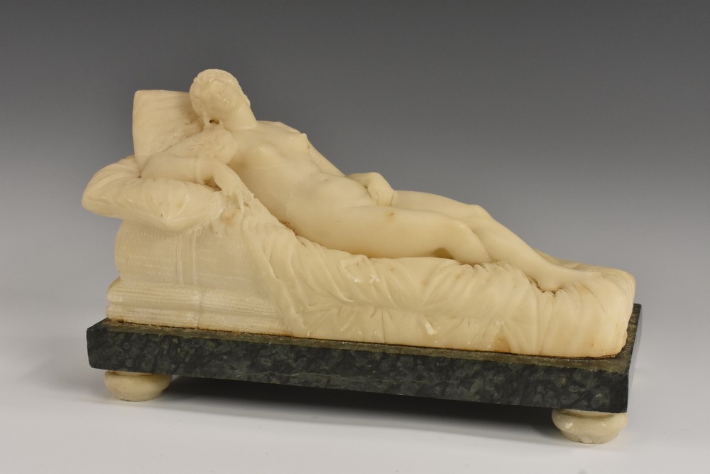 After Lorenzo Bartolini, a Grand Tour alabster sculpture, Venus Reclining,