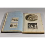 A 19th century tooled and gilt leather commonplace or scrap book, painted with silhouettes,