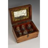 A 19th century Indian hardwood and brass marquetry scent or apothecary box,