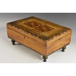 An Italian walnut and parquetry rectangular work box,