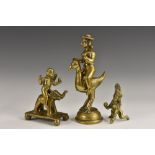 A 19th century Indian bronze sectional figural votive, cast as a female astride a bird,