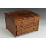 A George III mahogany rectangular table top collector's box, hinged cover enclosing a lift-out tray,