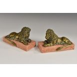 English School (early 19th century), a pair of bronzes, recumbent lions, seated to left and right,