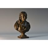 French School (19th century), a brown patinated library bust, of a Man of Letters,